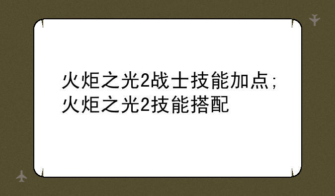 火炬之光2战士技能加点;火炬之光2技能搭配